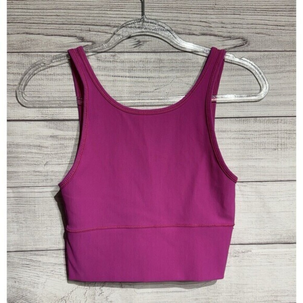 Lululemon Womens Top 4 Sonic Pink Power Pivot Ribbed Tank Reversible Crop